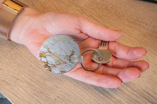 Sleutelhanger - Marmer print - Goud - Wit - Plastic - Rond - Uitdeelcadeautjes