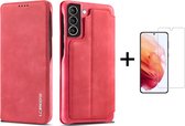 Luxe Telefoonhoesje voor Samsung Galaxy S22 | Hoogwaardig Leren Bookcase | Luxe Uitstraling | Flip Case | Portemonnee | Rood + 1x Screenprotector