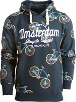 Fox Originals Hoodie Bike Patern Heren & Dames Amsterdam Capuchon Trui Katoen Blauw XS