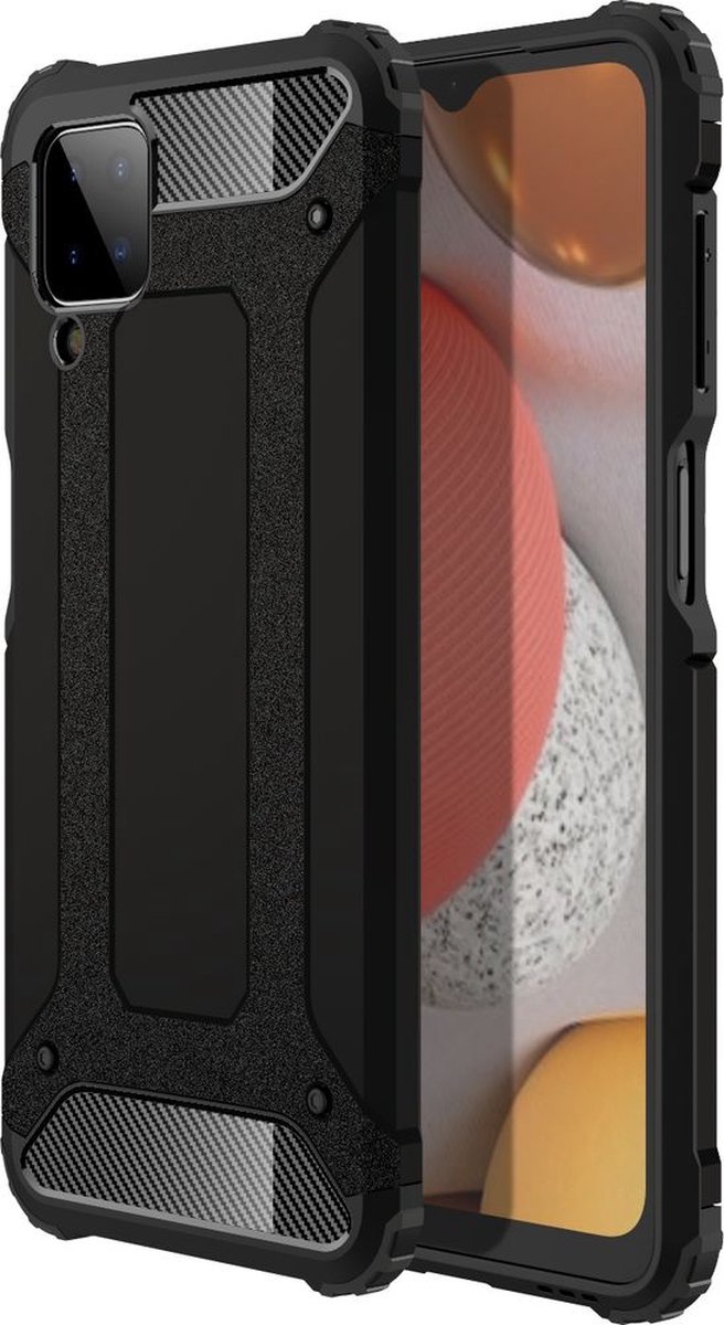 Mobigear Hoesje geschikt voor Samsung Galaxy A12 Telefoonhoesje Hardcase | Mobigear Outdoor Backcover Shockproof | Schokbestendig Galaxy A12 Telefoonhoesje | Anti Shock Proof - Zwart