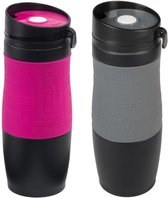 Set van 2x Thermosbekers/warmhoud bekers grijs en roze 380 ml - Isolerende drinkbekers