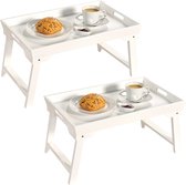 Set van 2x stuks witte houten dienbladen 32 x 52 cm met inklapbare poten - Ontbijt op bed - Serveerbladen/dienbladen van hout