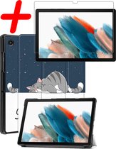 Hoesje Geschikt voor Samsung Galaxy Tab A8 Hoes Case Tablet Hoesje Tri-fold Met Screenprotector - Hoes Geschikt voor Samsung Tab A8 Hoesje Hard Cover Bookcase Hoes - Kat