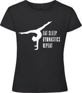 Sparkle&Dream - T-Shirt \'Eat Sleep Repeat\' Zwart - Maat 128 - voor turnen en gymnastiek