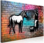 Schilderij - Washing Zebra - Colourful Brick (1 Part) Wide.