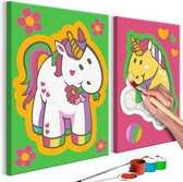 Doe-het-zelf op canvas schilderen - Unicorns (Green & Pink).
