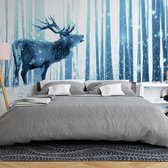 Fotobehang - Deer in the Snow (Blue).