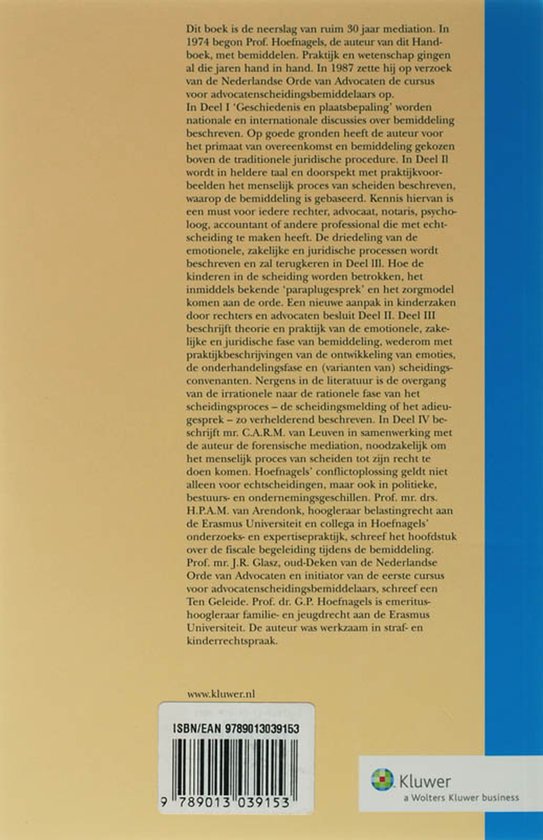 Achterkant van het boek 'Monografieën Privaatrecht 7 - Handboek scheidingsbemiddeling' met tekst en barcode. Auteur: Prof. dr. Peter Hoefnagels.