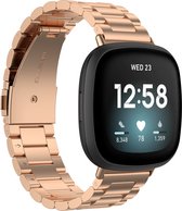 Fitbit Sense Luxe Metalen Horloge Bandje - Metaal - Vouw Sluiting - Schakel Polsband - Fitbit Sense - Rose Goud
