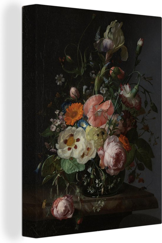 Tableau sur toile Nature morte avec des fleurs sur une table en marbre, Rachel Ruysch, 1716 - 60x80 cm - Décoration murale