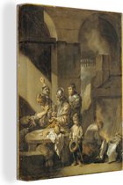 Canvas Schilderij A brawl in a guard-room - schilderij van Sébastien Bourdon - 30x40 cm - Wanddecoratie
