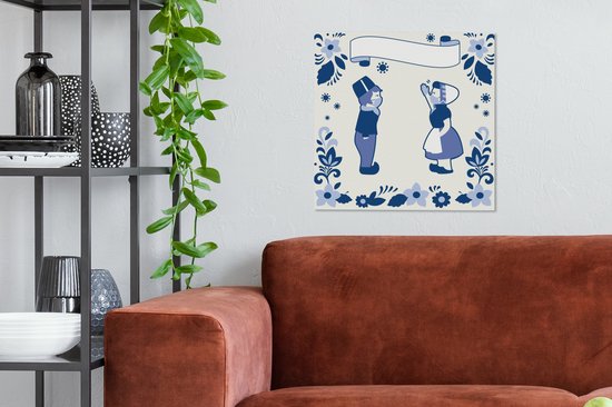 Peinture sur toile Illustration de carreaux bleus de Delft dans le style Corona - 50x50 cm - Décoration murale