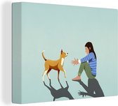 Canvas Schilderij Illustratie van een hond en zijn baasje - 80x60 cm - Wanddecoratie
