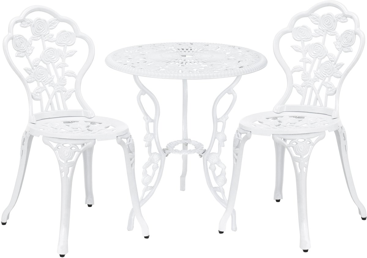 Bol.com Bistroset balkonset gietijzer tuintafel en 2 tuinstoelen wit aanbieding