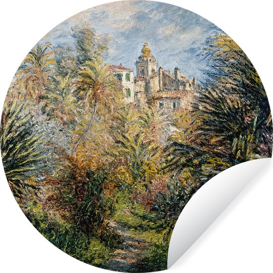 WallCircle - Muurstickers - Behangcirkel - Tuin in Bordighera, ochtend- Schilderij van Claude Monet - 80x80 cm - Muurcirkel - Zelfklevend - Ronde Behangsticker