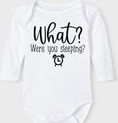 Baby Rompertje met tekst 'What, were you sleeping?' | Lange mouw l | wit zwart | maat 62/68 | cadeau | Kraamcadeau | Kraamkado