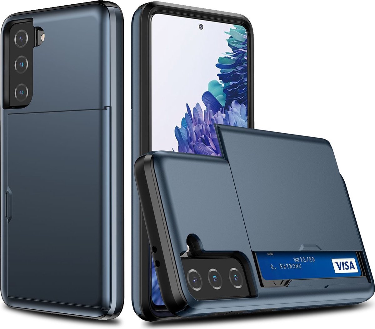 Mobigear Hoesje geschikt voor Samsung Galaxy S21 Telefoonhoesje met Kaarthouder Hardcase | Mobigear Card Backcover Shockproof met Pasjeshouder | Kaarthouder voor 2 Pasjes | Hoesje voor Pinpas / OV Kaart / Rijbewijs | Schokbestendig Galaxy S21