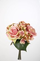 Kunstbloem - Hortensia - topkwaliteit decoratie - 1 stuk - zijden boeket - Roze - 22 cm hoog