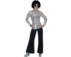Zilverkleurige disco blouse met lovertjes voor vrouwen - Volwassenen kostuums
