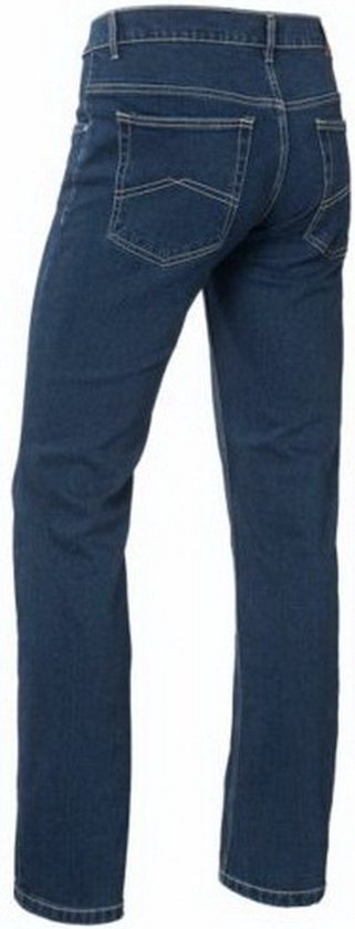 Donkerblauwe jeans, achterkant, staand model.