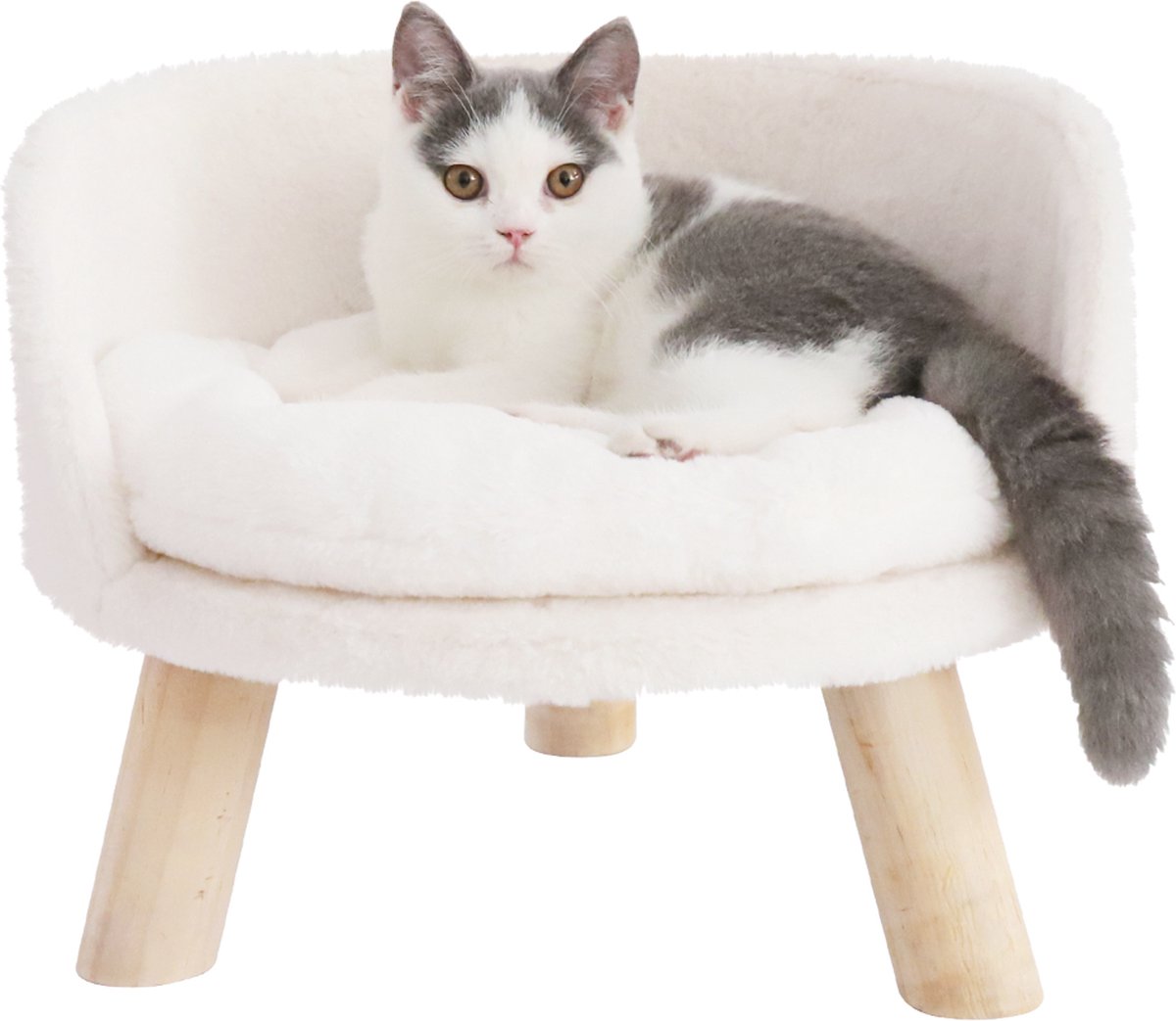 PawHut Bank voor honden, katten, Scandinavisch design, zacht kussen, afneembaar, stof, velours-look, poten van massief hout, 102 x 58,5 x 42,5 cm, blauw