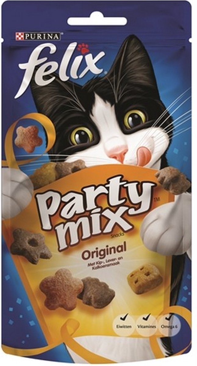 Felix Party Mix - Kattensnacks Original - 8 x 60 g