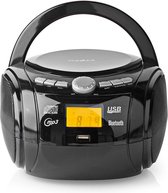 Nedis CD-Speler Boombox - Batterij Gevoed / Netvoeding - Stereo - 9 W - Bluetooth - FM - USB-weergave - Handgreep - Zwart