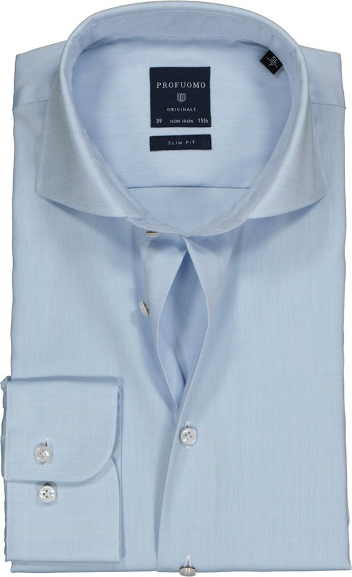 Profuomo slim fit overhemd - mouwlengte 72 cm - twill - lichtblauw - Strijkvrij - Boordmaat: 40