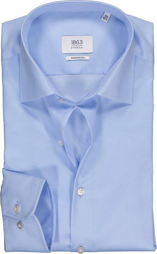 ETERNA 1863 Modern Fit overhemd - lichtblauw twill (premium) - Strijkvrij - Boordmaat: