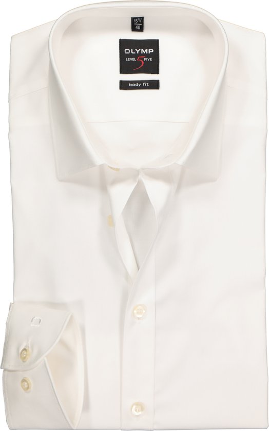 OLYMP Level 5 body fit overhemd - mouwlengte 7 - beige - Strijkvriendelijk - Boordmaat: