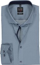 OLYMP Level 5 body fit overhemd - mouwlengte 7 - blauw met wit en groen dessin (contrast) - Strijkvriendelijk - Boordmaat: 41