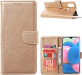 LuxeBass Hoesje geschikt voor Samsung Galaxy M21 - Bookcase Goud - portemonnee hoesje - telefoonhoes - gsm hoes - telefoonhoesjes