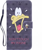 LuxeBass Boekhoesje met print geschikt voor Samsung Galaxy S21 - Don't Touch My Phone Duck 3D - telefoonhoes - gsm hoes - telefoonhoesjes