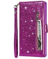 LuxeBass Hoesje geschikt voor Samsung Galaxy A12 Glitter Bookcase met rits - hoesje - portemonneehoesje - Paars - telefoonhoes - gsm hoes - telefoonhoesjes