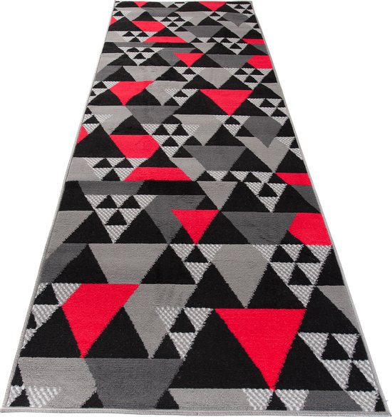 Tapiso Maya Tapis de couloir Zwart Rouge Couloir Moderne Salon Couloir Taille - 80x500