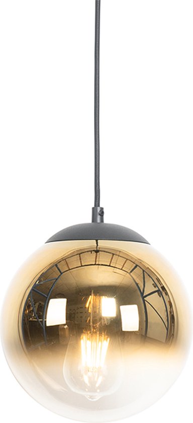 QAZQA pallon - Art Deco Hanglamp - 1 lichts - Ø 20 cm - Zwart Goud - Woonkamer | Slaapkamer | Keuken