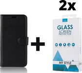 Kunstleer Bookcase Hoesje Met Pasjeshouder Huawei P Smart Plus Zwart - 2x Gratis Screen Protector - Telefoonhoesje - Smartphonehoesje