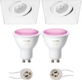 Prima Nivas Pro - Inbouw Vierkant - Mat Wit - Trimless - Kantelbaar - 150mm - Philips Hue - LED Spot Set GU10 - White and Color Ambiance - Bluetooth