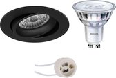 LED Spot Set - Primux Delton Pro - GU10 Fitting - Inbouw Rond - Mat Zwart - Kantelbaar - Ø82mm - Philips - SceneSwitch 827 36D - 1.5W-5W - Warm Wit 2200K-2700K - Dimbaar