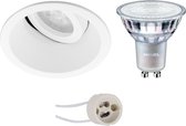 LED Spot Set - Primux Zano Pro - GU10 Fitting - Inbouw Rond - Mat Wit - Kantelbaar - Ø93mm - Philips - MASTER 927 36D VLE - 3.7W - Warm Wit 2200K-2700K - DimTone Dimbaar