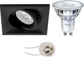 LED Spot Set - Proma Qiundo Pro - GU10 Fitting - Inbouw Vierkant - Mat Zwart - Kantelbaar - 80mm - Philips - SceneSwitch 827 36D - 1.5W-5W - Warm Wit 2200K-2700K - Dimbaar