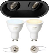 Proma Zano Pro - Inbouw Ovaal Dubbel - Mat Zwart - Kantelbaar - 185x93mm - Philips Hue - LED Spot Set GU10 - White Ambiance - Bluetooth