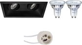 LED Spot Set - Pragmi Zano Pro - GU10 Fitting - Inbouw Rechthoek Dubbel - Mat Zwart - Kantelbaar - 185x93mm - Philips - SceneSwitch 827 36D - 1.5W-5W - Warm Wit 2200K-2700K - Dimbaar - BSE