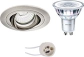 LED Spot Set - Pragmi Alpin Pro - GU10 Fitting - Inbouw Rond - Mat Nikkel - Kantelbaar - Ø92mm - Philips - CorePro 830 36D - 5W - Warm Wit 3000K - Dimbaar - BES LED