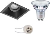 LED Spot Set - Pragmi Zano Pro - GU10 Fitting - Inbouw Vierkant - Mat Zwart - Kantelbaar - 93mm - Philips - MASTER 927 36D VLE - 4.9W - Warm Wit 2200K-2700K - DimTone Dimbaar - BES LED