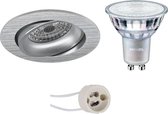 LED Spot Set - Pragmi Delton Pro - GU10 Fitting - Inbouw Rond - Mat Zilver - Kantelbaar - Ø82mm - Philips - MASTER 927 36D VLE - 4.9W - Warm Wit 2200K-2700K - DimTone Dimbaar - BSE