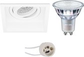LED Spot Set - Pragmi Domy Pro - GU10 Fitting - Inbouw Vierkant - Mat Wit - Verdiept - Kantelbaar - 105mm - Philips - MASTER 927 36D VLE - 4.9W - Warm Wit 2200K-2700K - DimTone Dimbaar - BES 