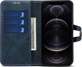 iPhone 12 Mini Wallet met vakjes voor pasjes - Gemaakt van premium kunstleer - iPhone 12 Mini Hoesje met Standaard - Mobiq Vintage Backcover iPhone 12 Mini Wallet Case blauw