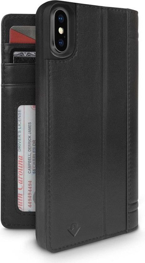 Twelve South Journal Leren Bookcase Hoesje - Geschikt voor Apple iPhone Xs - Classic Black