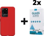 Siliconen Backcover Hoesje Samsung Galaxy S20 Ultra Rood - 2x Gratis Screen Protector - Telefoonhoesje - Smartphonehoesje